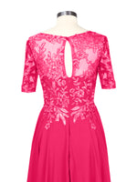 Applique Half Sleeves Chiffon Dress 