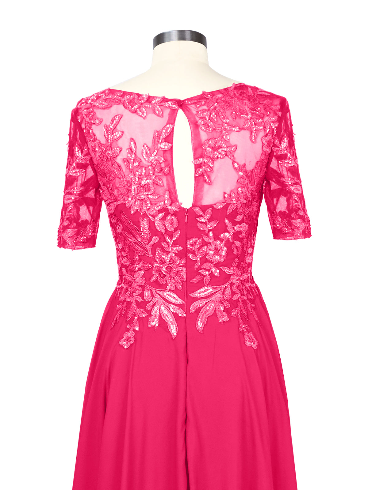 Applique Half Sleeves Chiffon Dress 