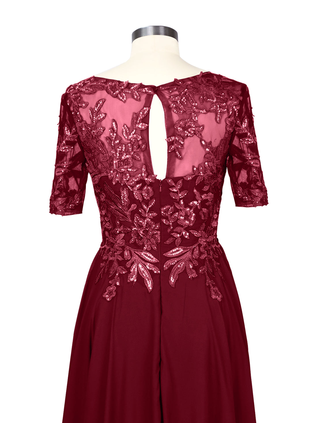 Applique Half Sleeves Chiffon Dress 