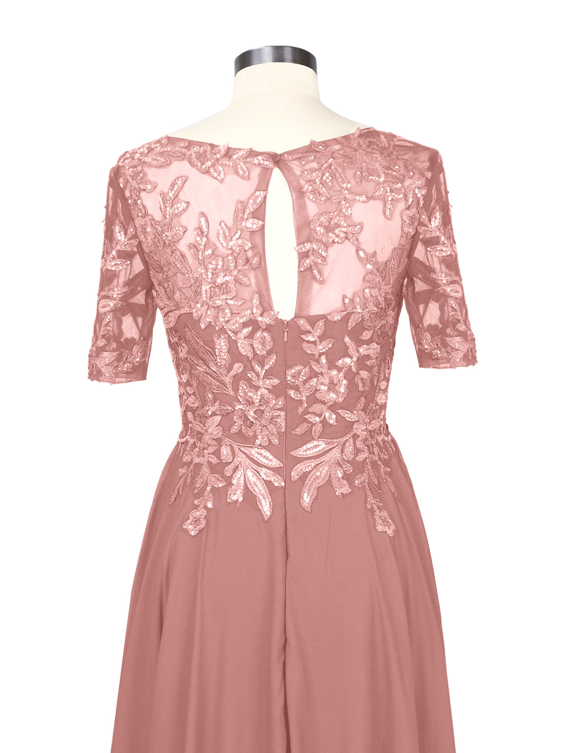 Applique Half Sleeves Chiffon Dress 