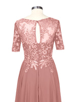 Applique Half Sleeves Chiffon Dress 