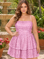 Sequined Halter Flare Mini Dress-Plus Size 