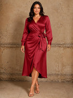 Silk-like Mother of the Bride Dress with Self-Tie Sash-Plus Size 