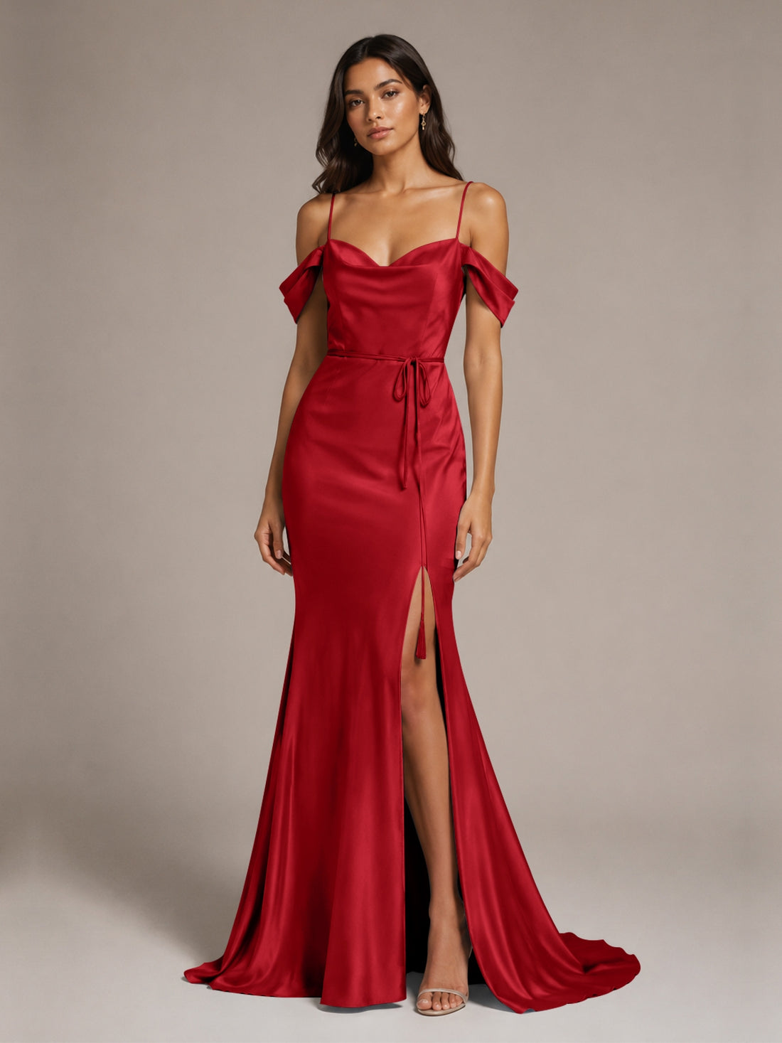 Mermaid Bridesmaid Dress with Tie Waist Sash