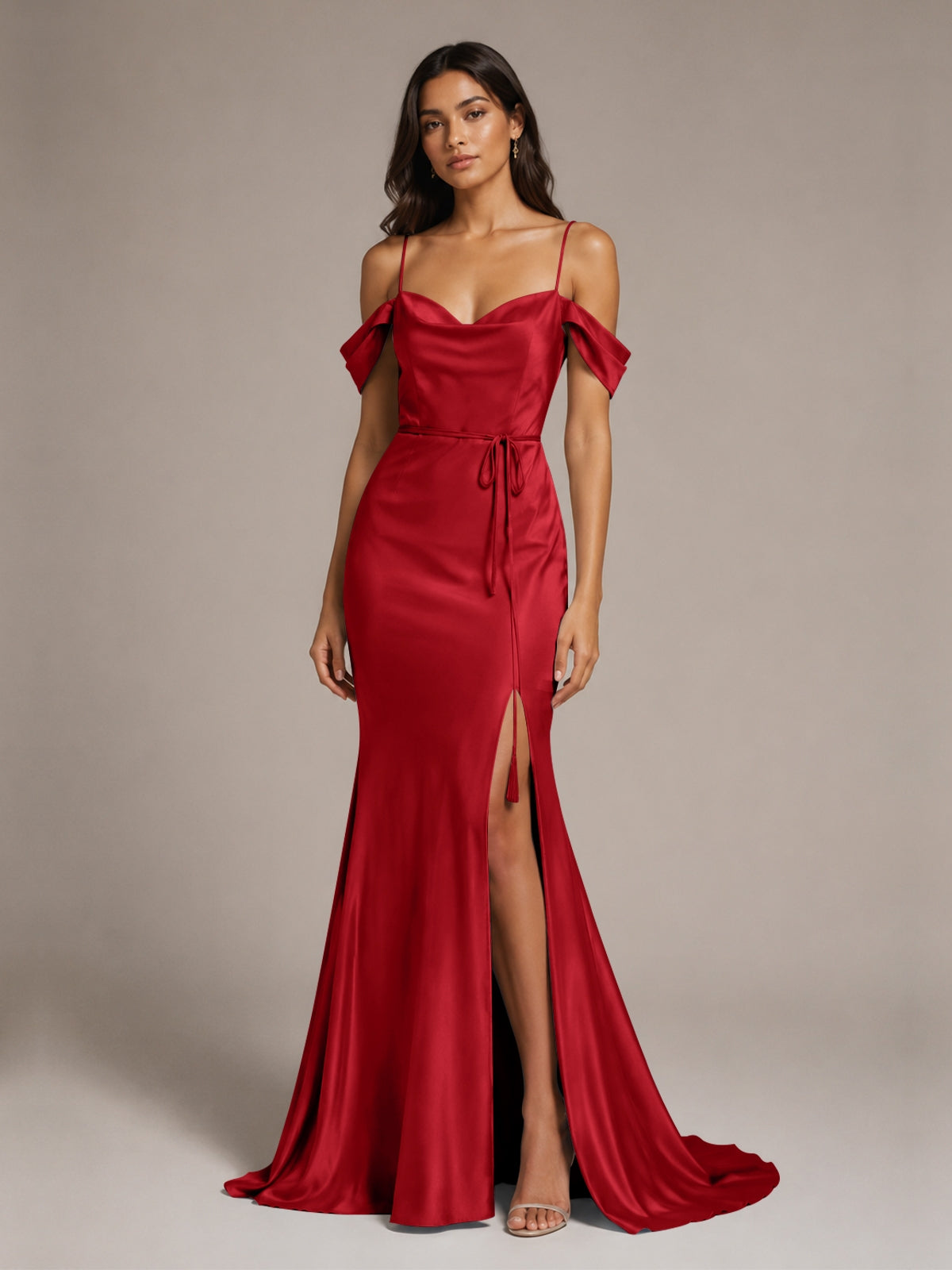 Mermaid Bridesmaid Dress with Tie Waist Sash