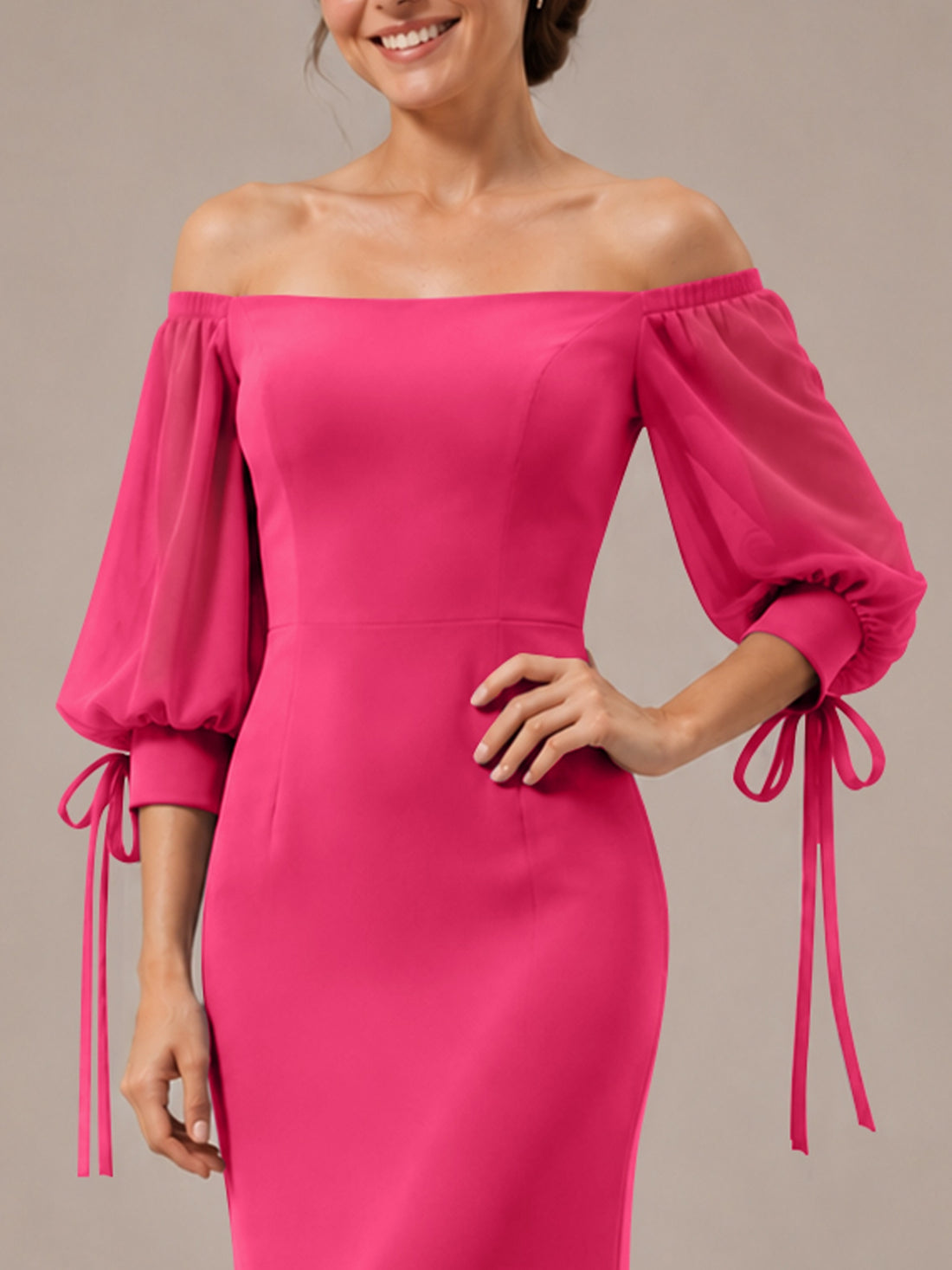 Mermaid Bridesmaid Dress with Puff Sleeves