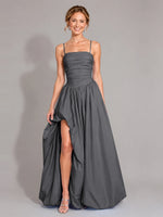 Iridescent Taffeta Prom Dress with High Slit 