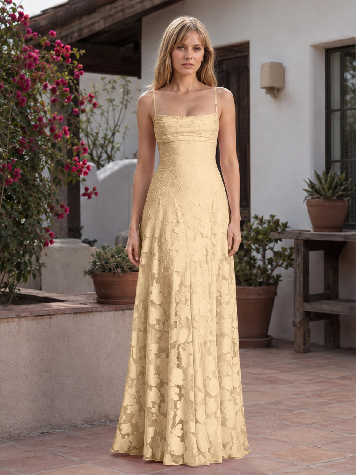 Jacquard Prom Dress with Lace-Up Open Back 