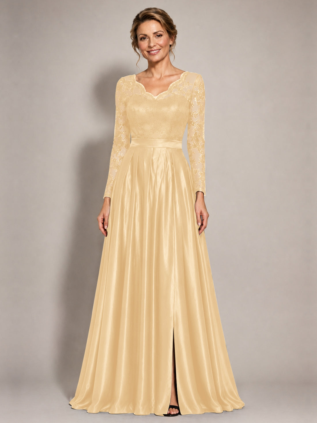Satin Mother of the Bride Dress with Appliques