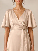 V-neck Bridesmaid Dress with Flutter Sleeves