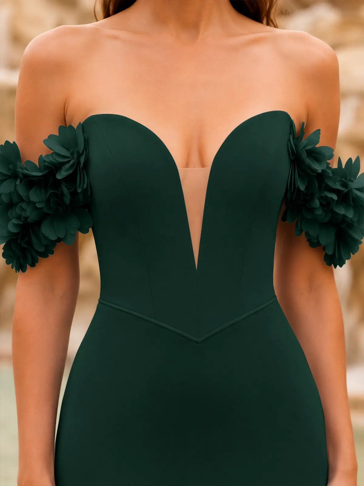 Off-the-Shoulder Prom Dress with 3D Floral Straps
