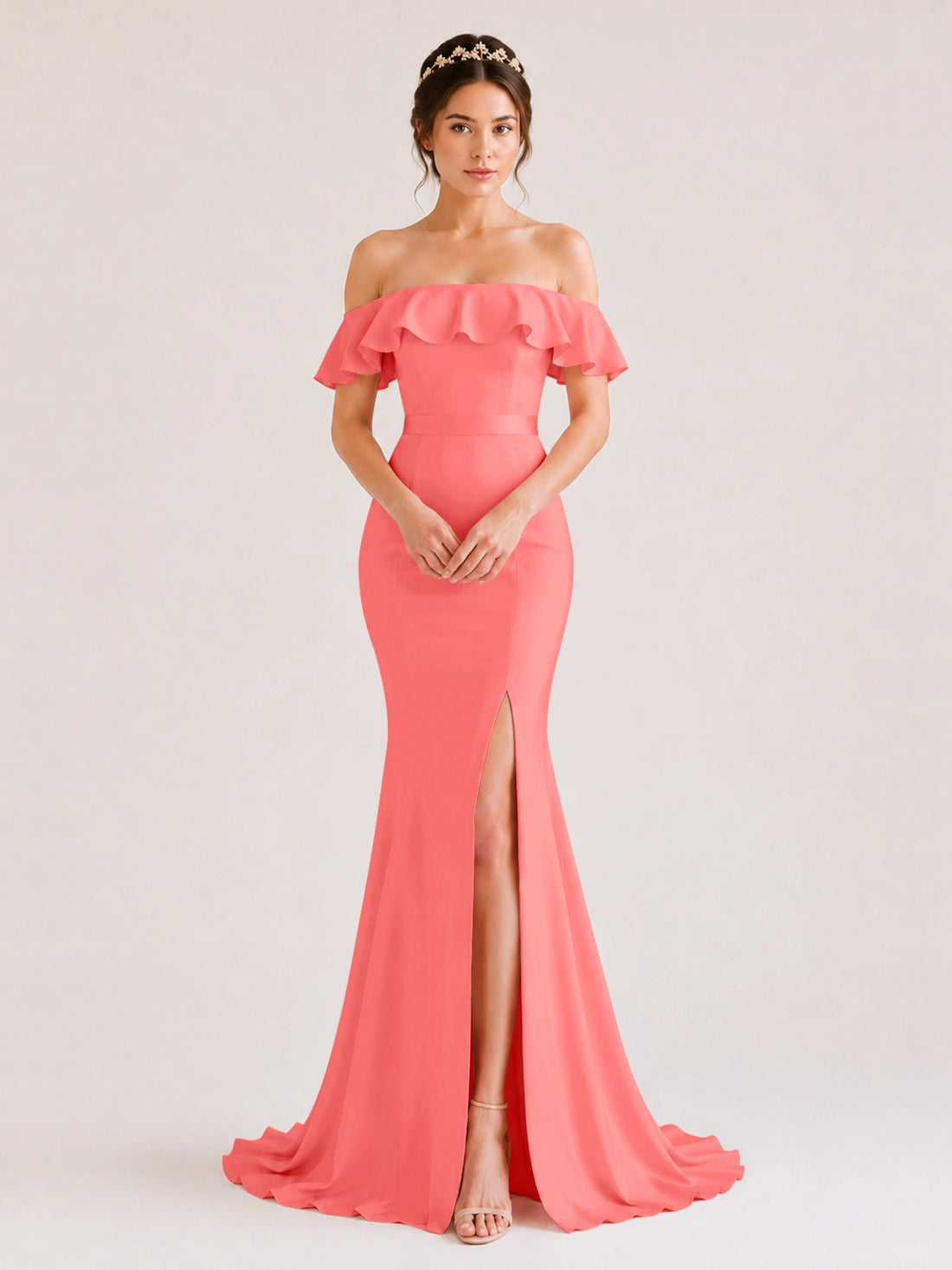 Mermaid Bridesmaid Dress with Ruffle Design 