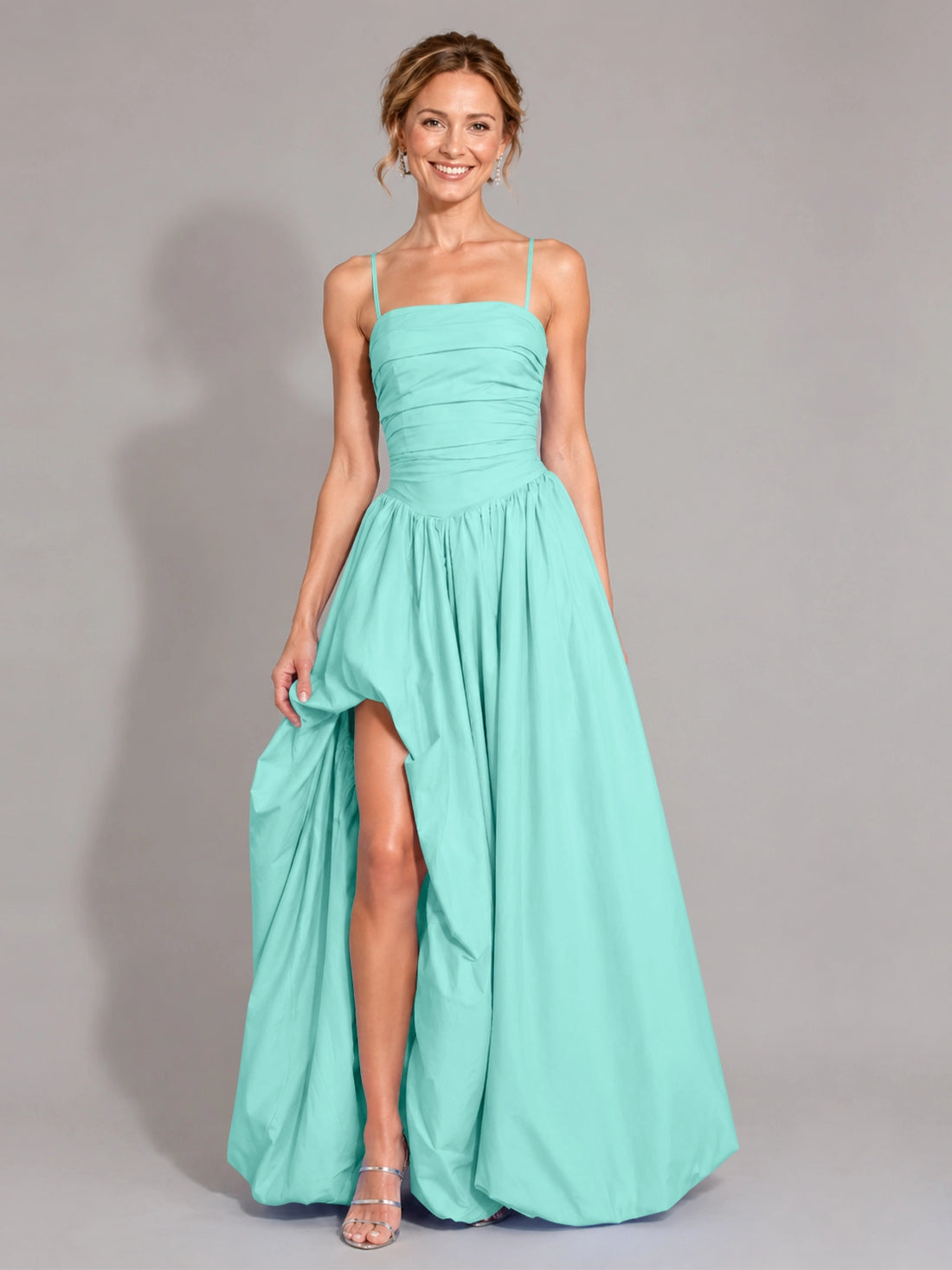 Iridescent Taffeta Prom Dress with High Slit 