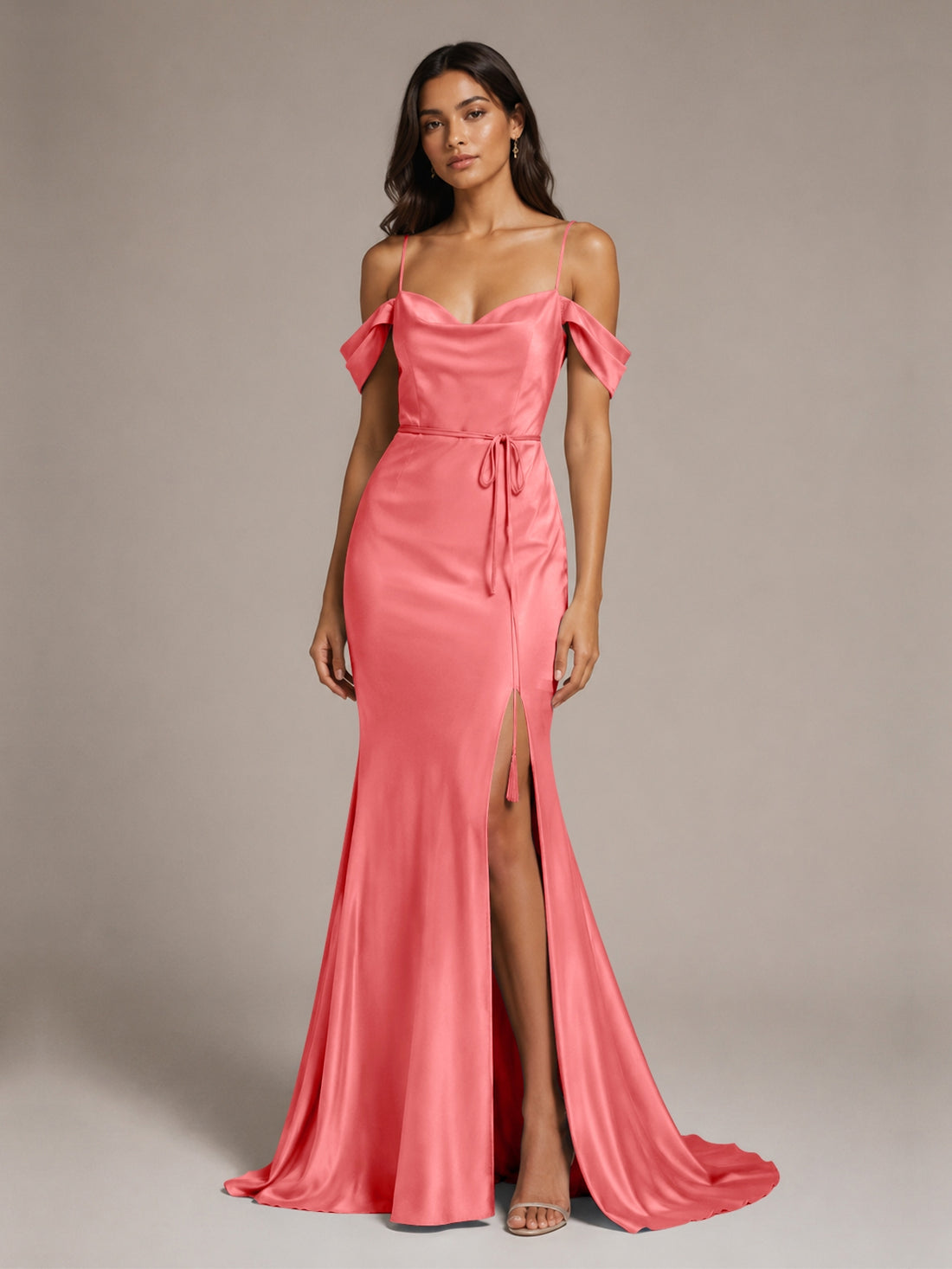 Mermaid Bridesmaid Dress with Tie Waist Sash