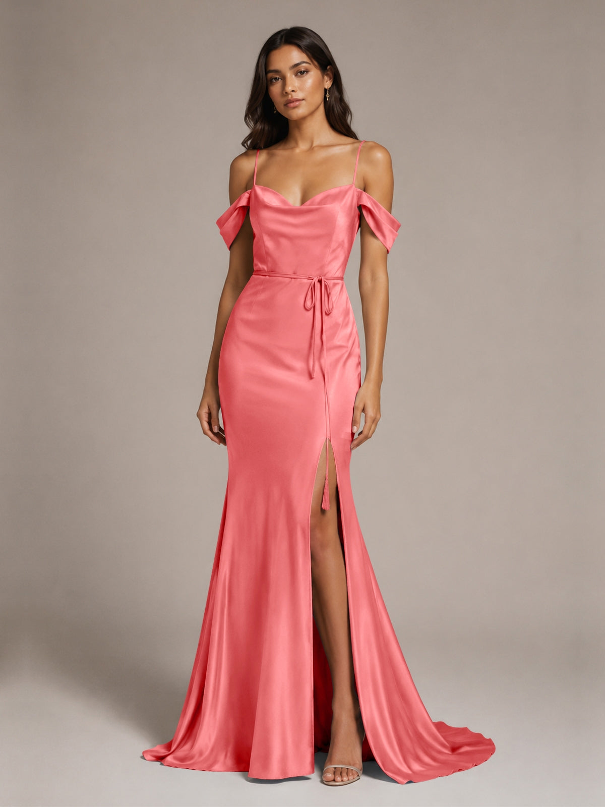 Mermaid Bridesmaid Dress with Tie Waist Sash