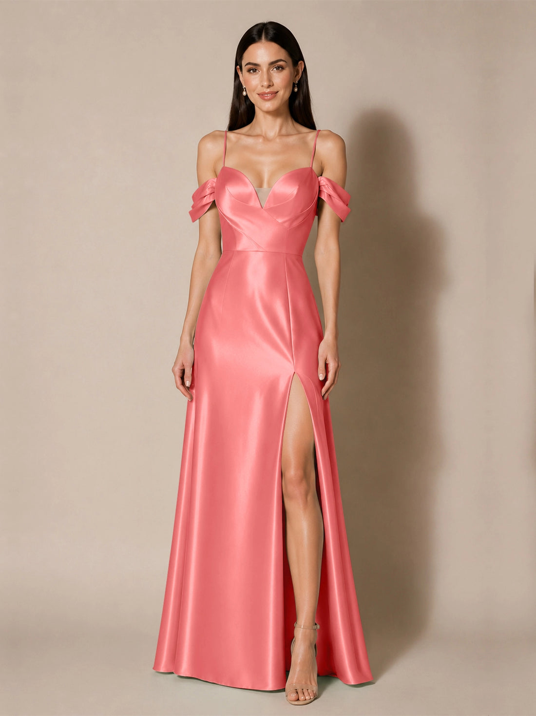 Silk-like Bridesmaid Dress with Cold Neckline 