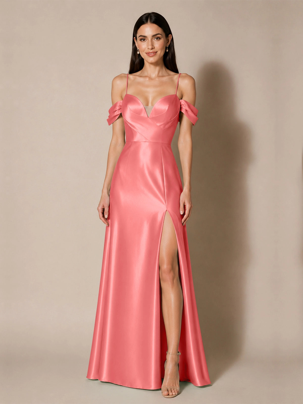 Silk-like Bridesmaid Dress with Cold Neckline 