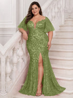 Mermaid Mother of the Bride Dress with V-neck-Plus Size 
