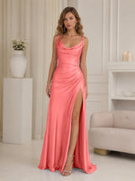 Cowl Neck Prom Dress with Ruched Waist 