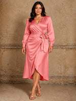 Silk-like Mother of the Bride Dress with Self-Tie Sash-Plus Size 