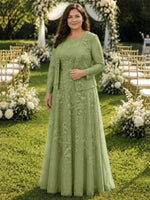 Two-Piece Lace Mother of the Bride Dress with Long Sleeves-Plus Size 