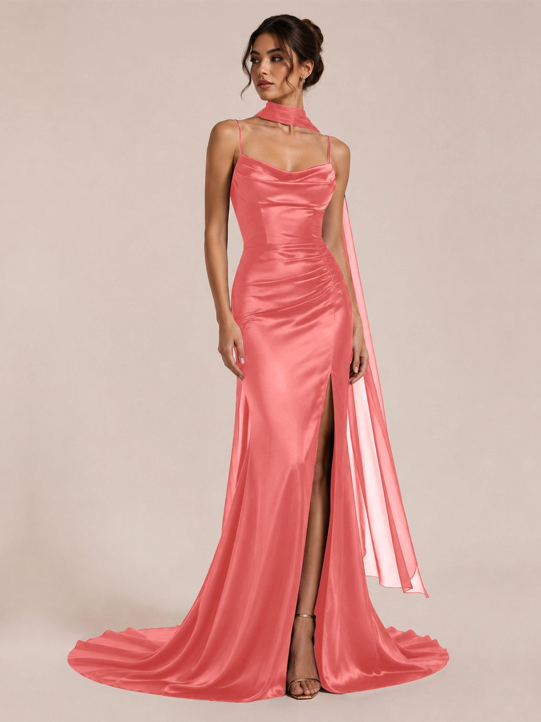 Mermaid Bridesmaid Dress with Neck Scarf 