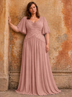 Cowl Neck Mother of the Bride Dress with Applique-Plus Size 