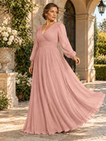 Chiffon Mother of the Bride Dress with Long Sleeves-Plus Size 