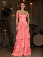 Silk-Like Prom Dress with Tiered Pleated Skirt 