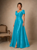 Silk-like Prom Dress with Short Sleeves 