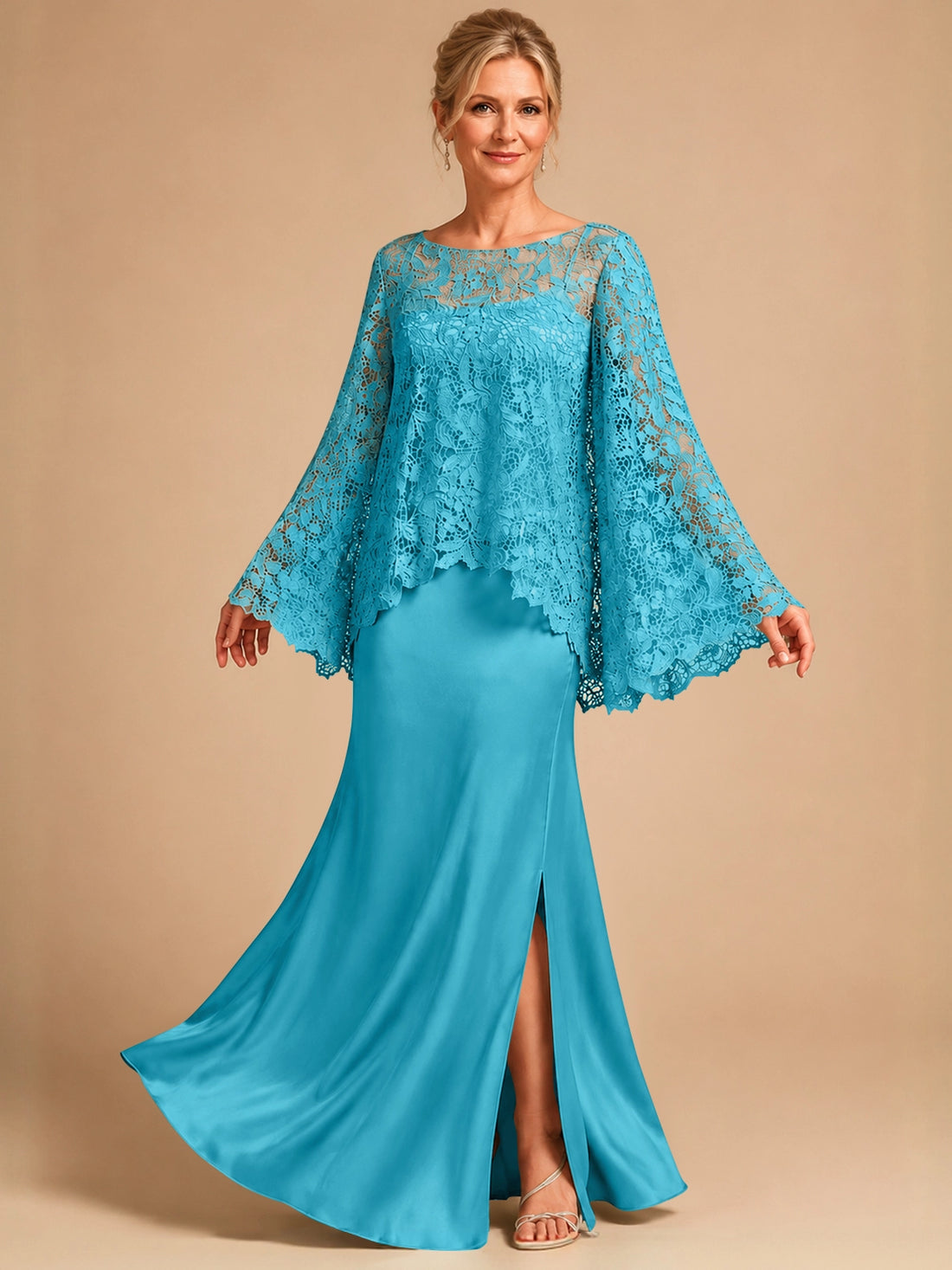 Two-piece Mother of the Bride Dress with Lace Top 