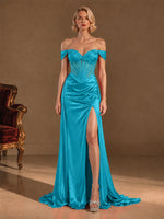 Silk-like Prom Dress with Crystal Detailing 