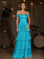 Silk-Like Prom Dress with Tiered Pleated Skirt 
