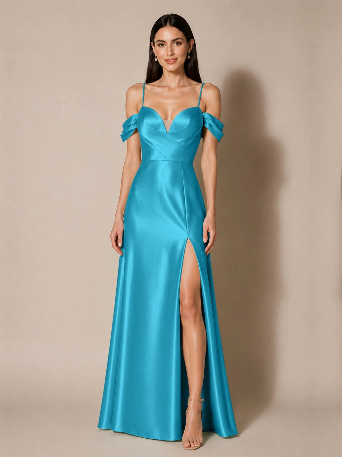 Silk-like Bridesmaid Dress with Cold Neckline 
