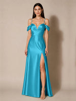 Silk-like Bridesmaid Dress with Cold Neckline 