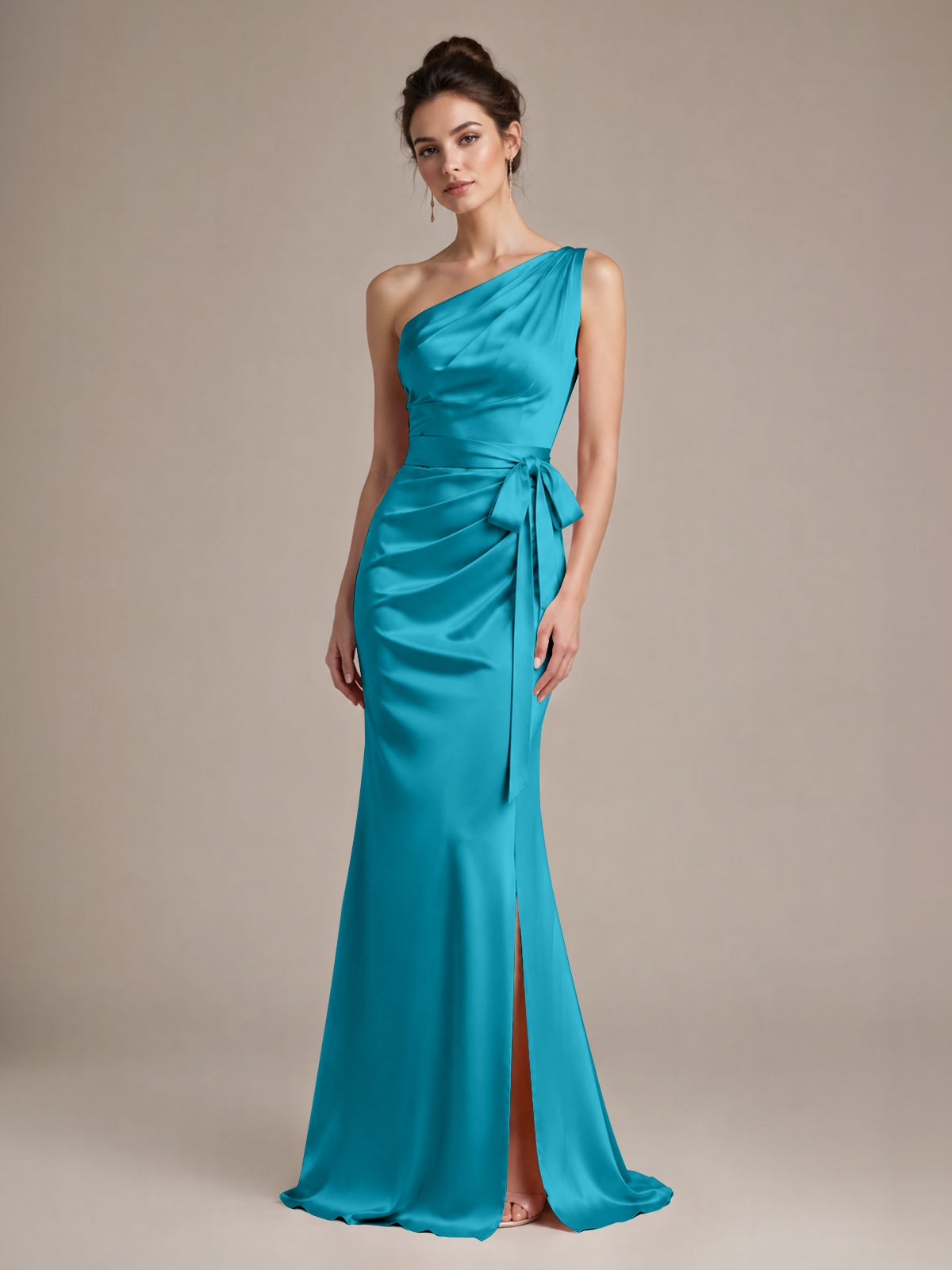One-Shoulder Bridesmaid Dress with Sash