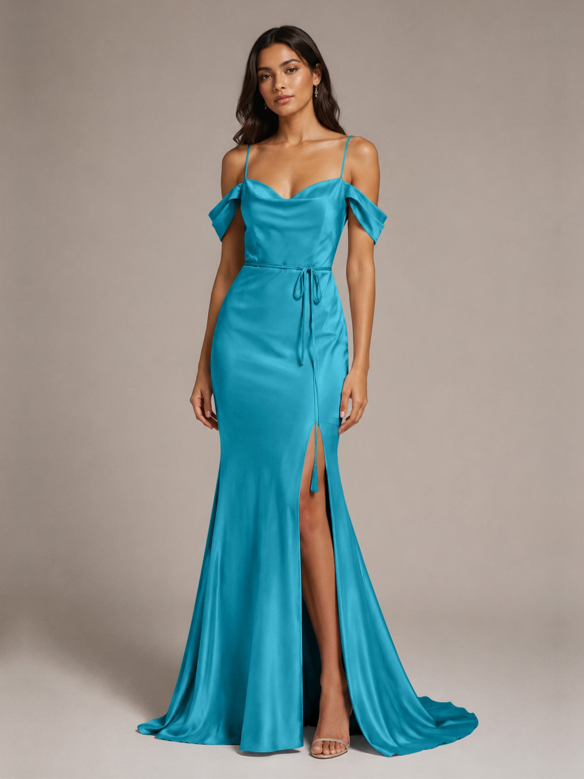 Mermaid Bridesmaid Dress with Tie Waist Sash