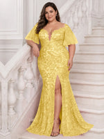 Mermaid Mother of the Bride Dress with V-neck-Plus Size 