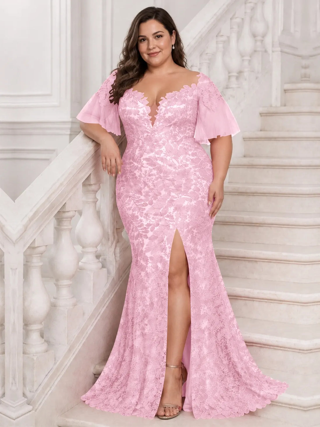 Mermaid Mother of the Bride Dress with V-neck-Plus Size 