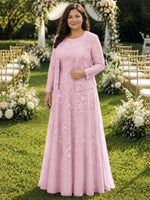 Two-Piece Lace Mother of the Bride Dress with Long Sleeves-Plus Size 