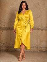 Silk-like Mother of the Bride Dress with Self-Tie Sash-Plus Size 