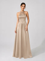 Satin Bridesmaid Dress with Illusion Halter Neck 