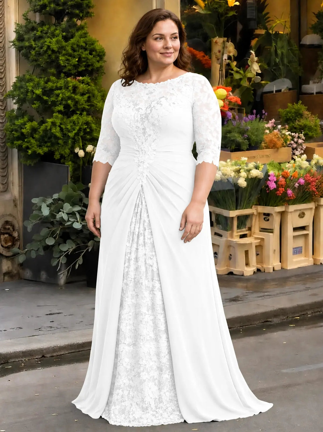 Lace Mother of the Bride Dress with Applique-Plus Size 