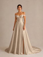 Off-the-Shoulder Wedding Dress with Side Slit 
