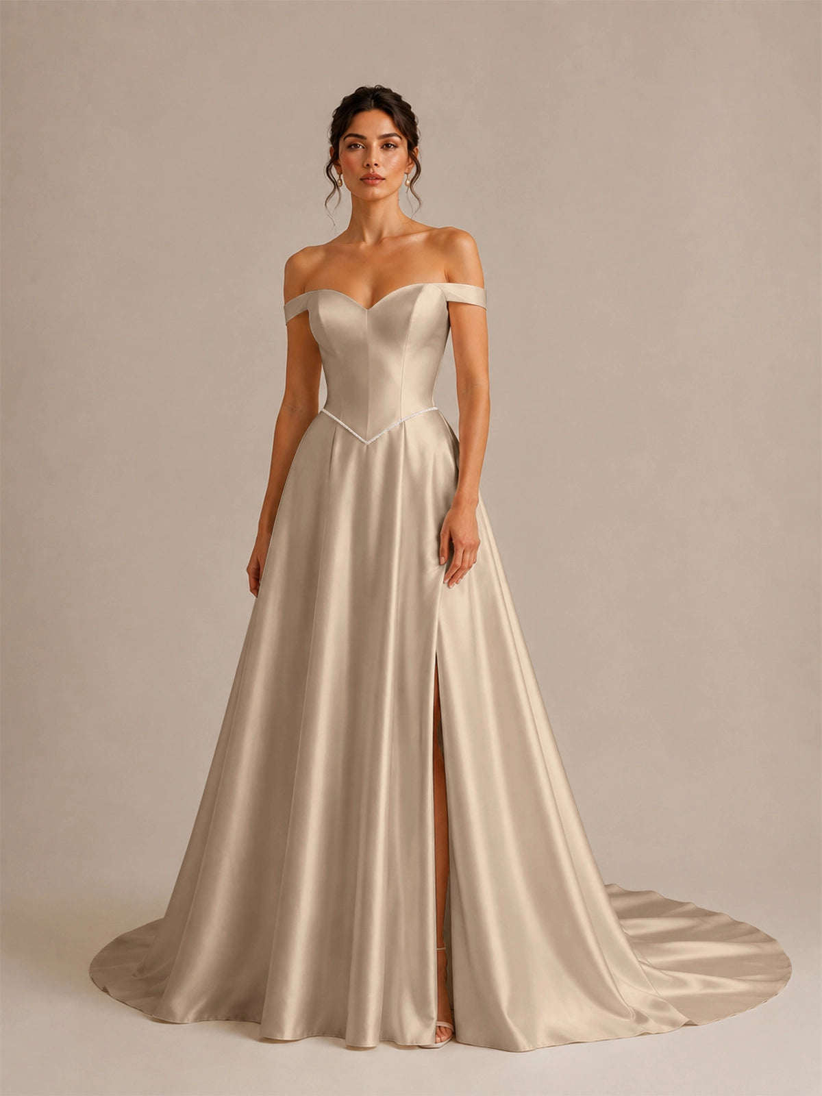 Off-the-Shoulder Wedding Dress with Side Slit 