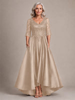 Satin Mother of the Bride Dress with Lace Sleeves 