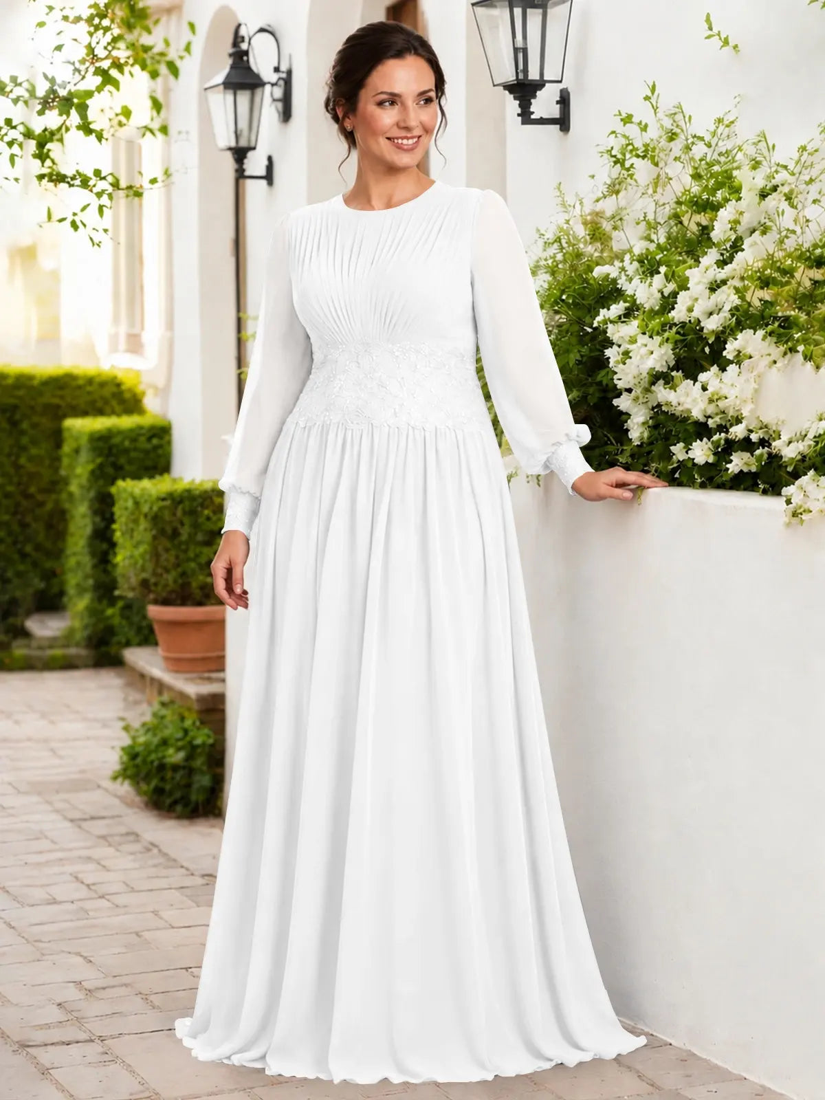 Chiffon Mother of the Bride Dress with Jewel Neckline-Plus Size 