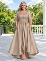 Satin Mother of the Bride Dress with Lace Sleeves-Plus Size 