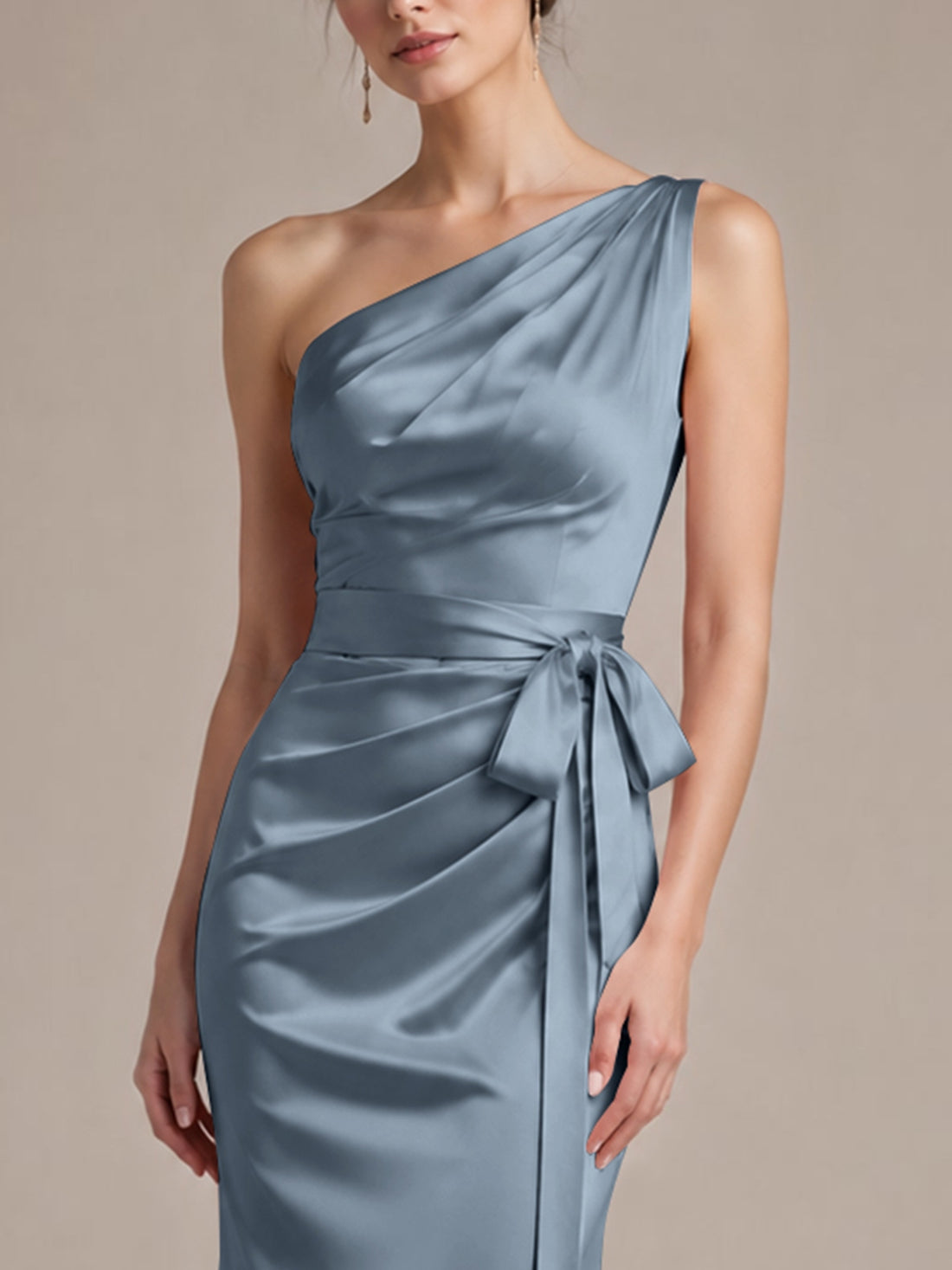 One-Shoulder Bridesmaid Dress with Sash