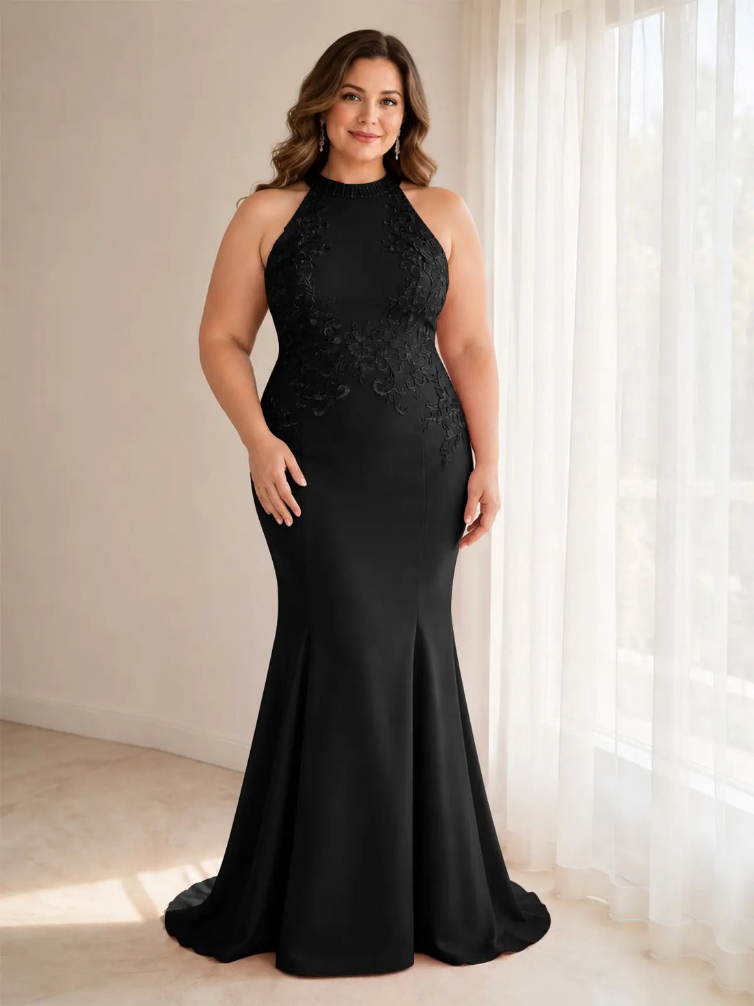 Halter Neckline Trumpet Dress-Plus Size 